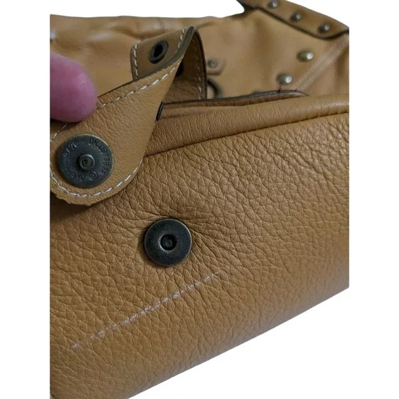 HYPE Genuine Leather Tan Satchel Hobo Bag Purse Studs Studded Bronze Hardware - Picture 3 of 9
